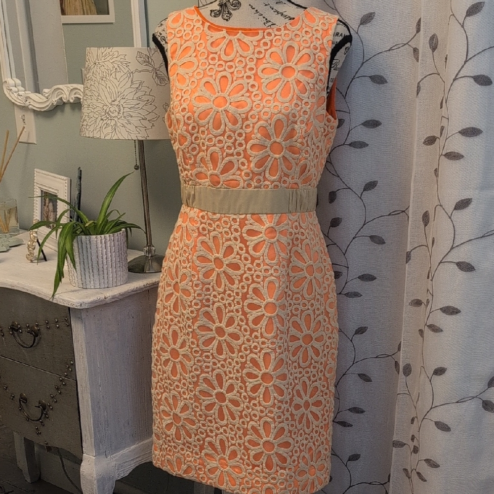 Antonio Melani  Retro Floral Lace Dress in Orange and Cream